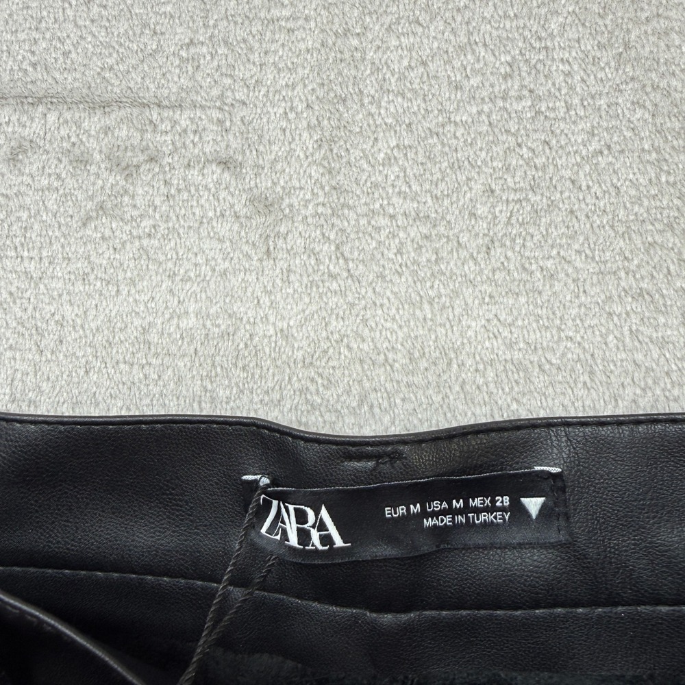 Zara Pants Women's Medium Faux Leather Black High Waisted Straight Leg Edgy Chic - Picture 4 of 12